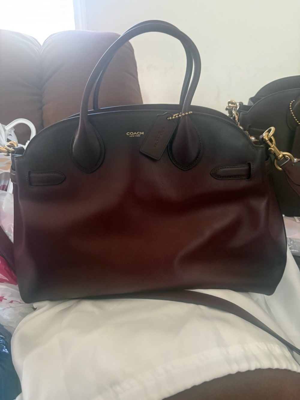 Coach Burgundy Leather Satchel with Gold Logo - Picture 10 of 16